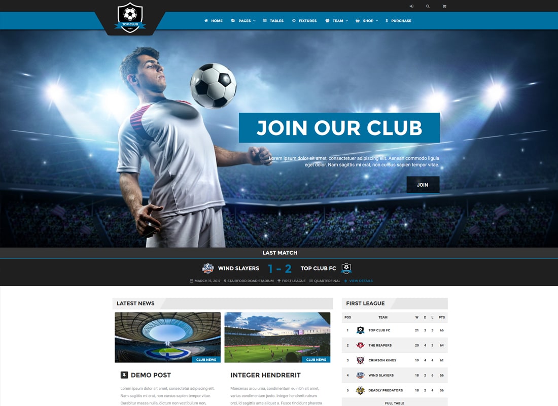 Top Club | Tema WordPress di calcio e sport di calcio
