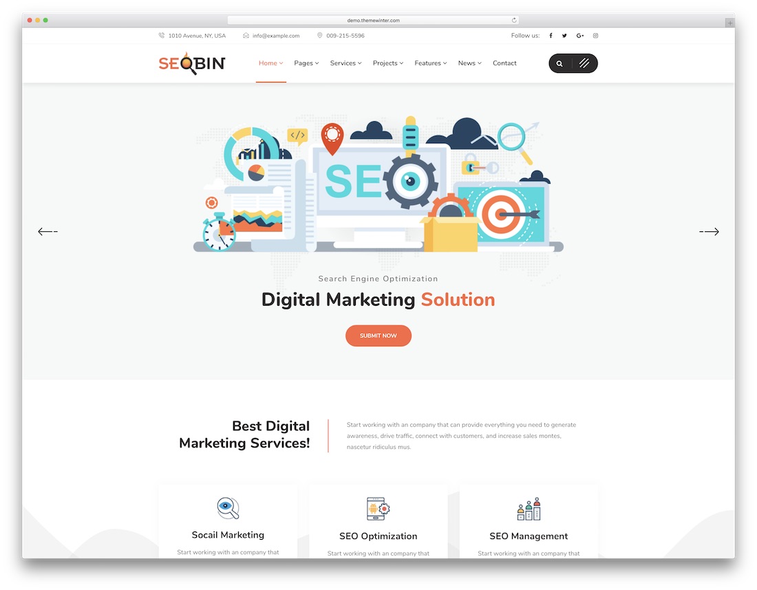 șablon site web marketing seobin