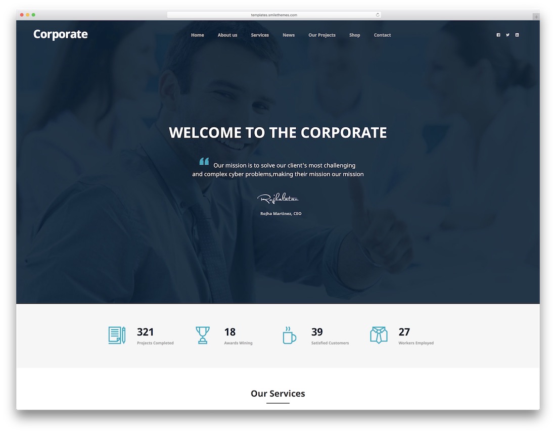 șablon de site web de marketing corporativ