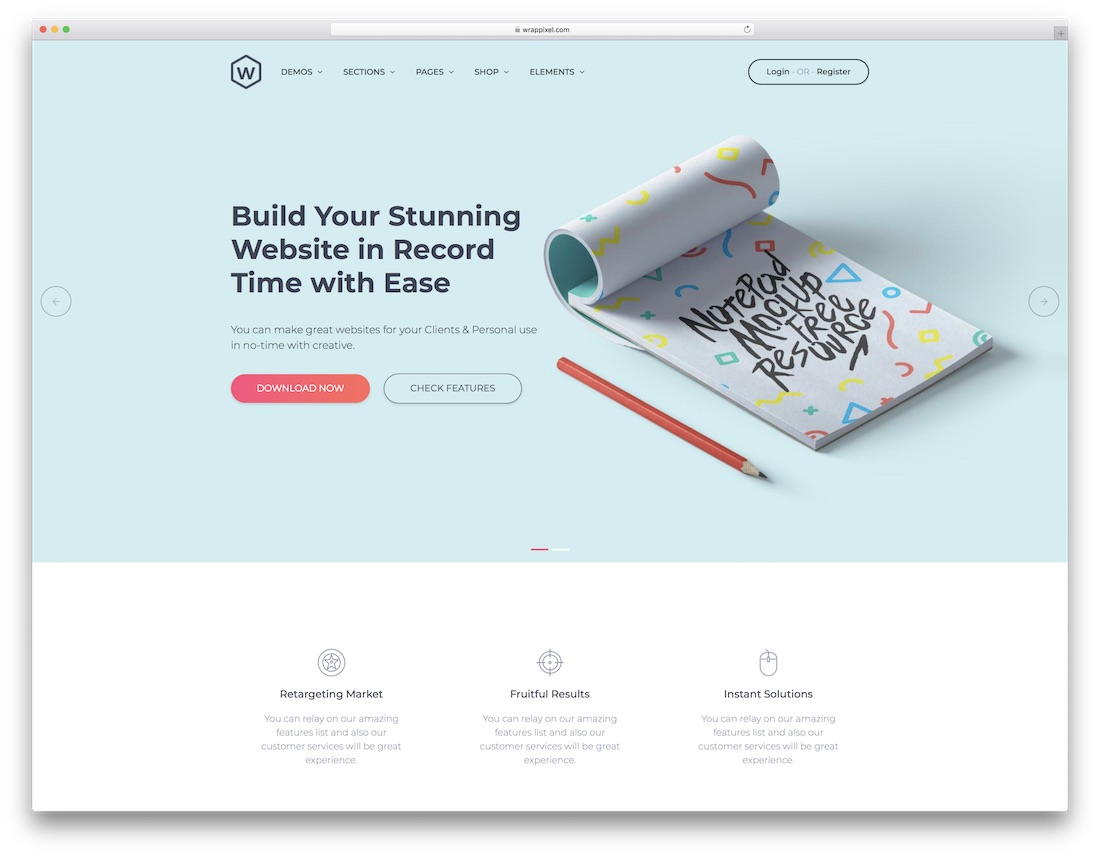 șablon de site web de marketing wrapkit