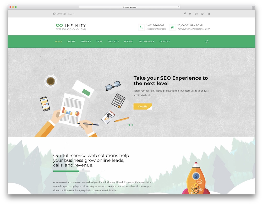 șablon site web de marketing infinit