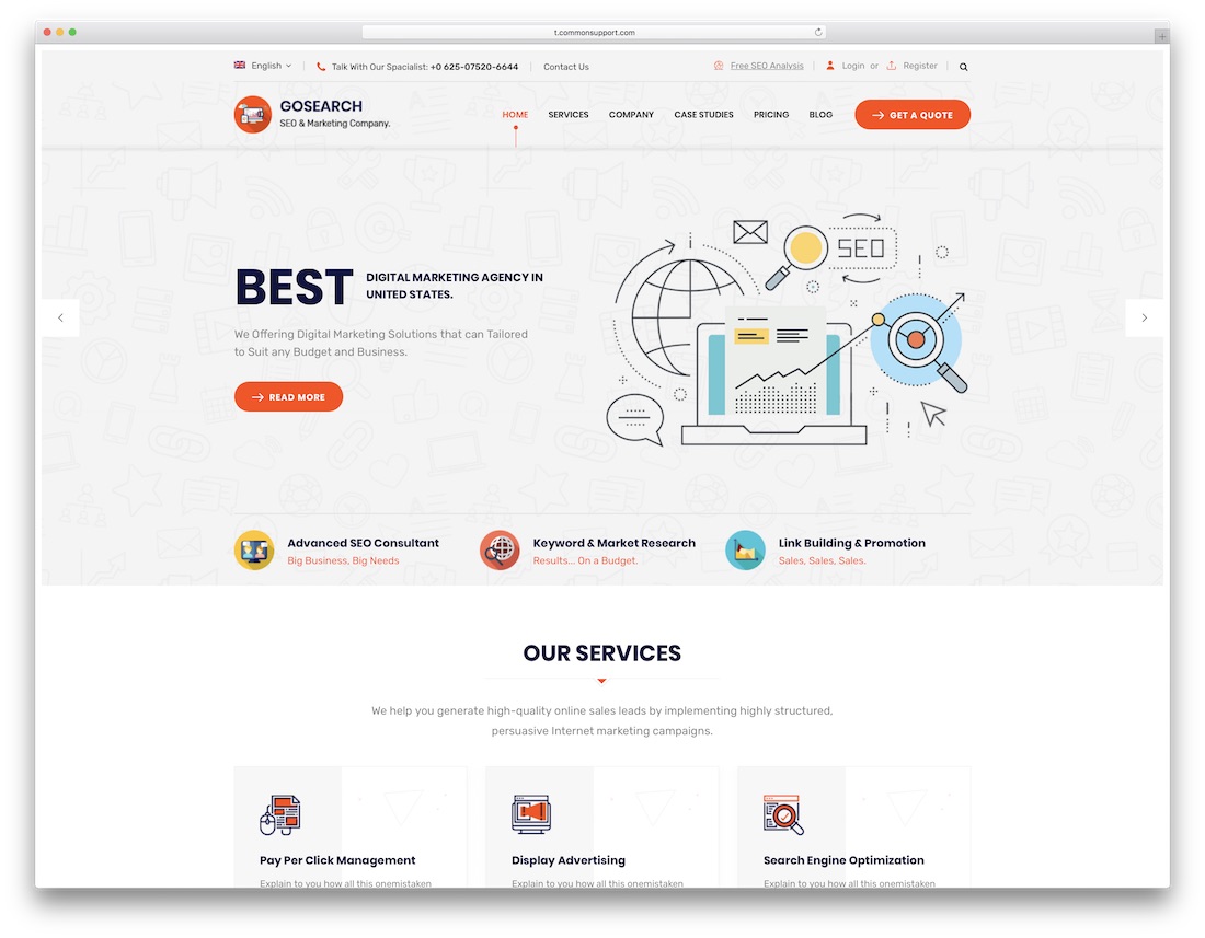 șablon de site web de marketing gosearch