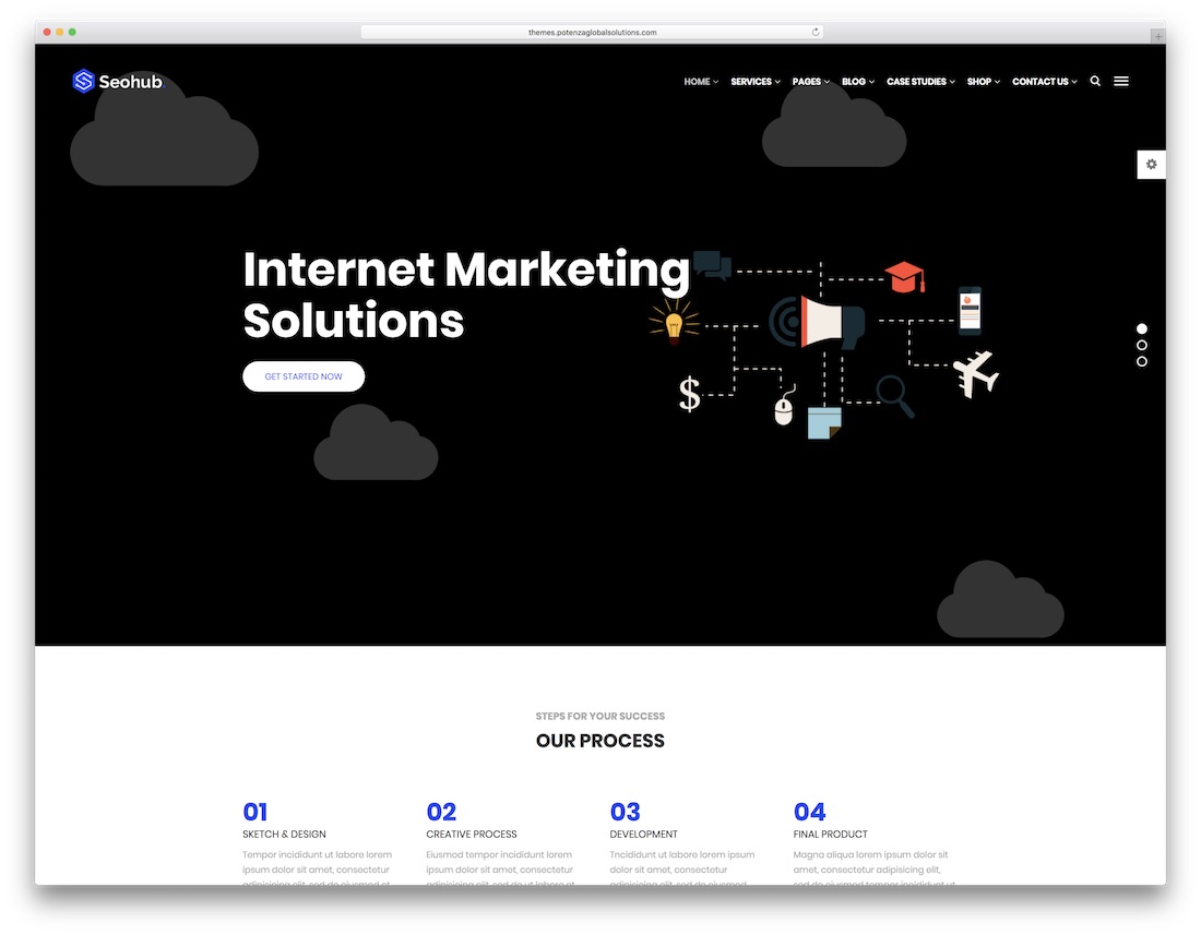 șablon site web de marketing seohub