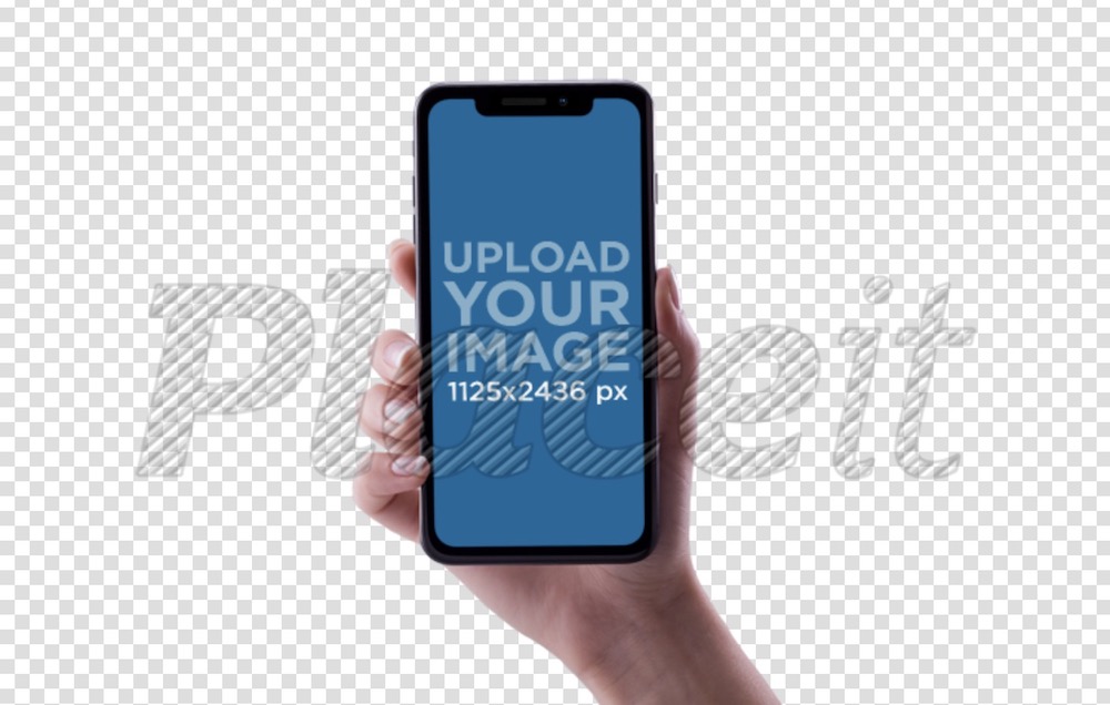 mână de femeie ținând o machetă iphone x pe un fundal transparent
