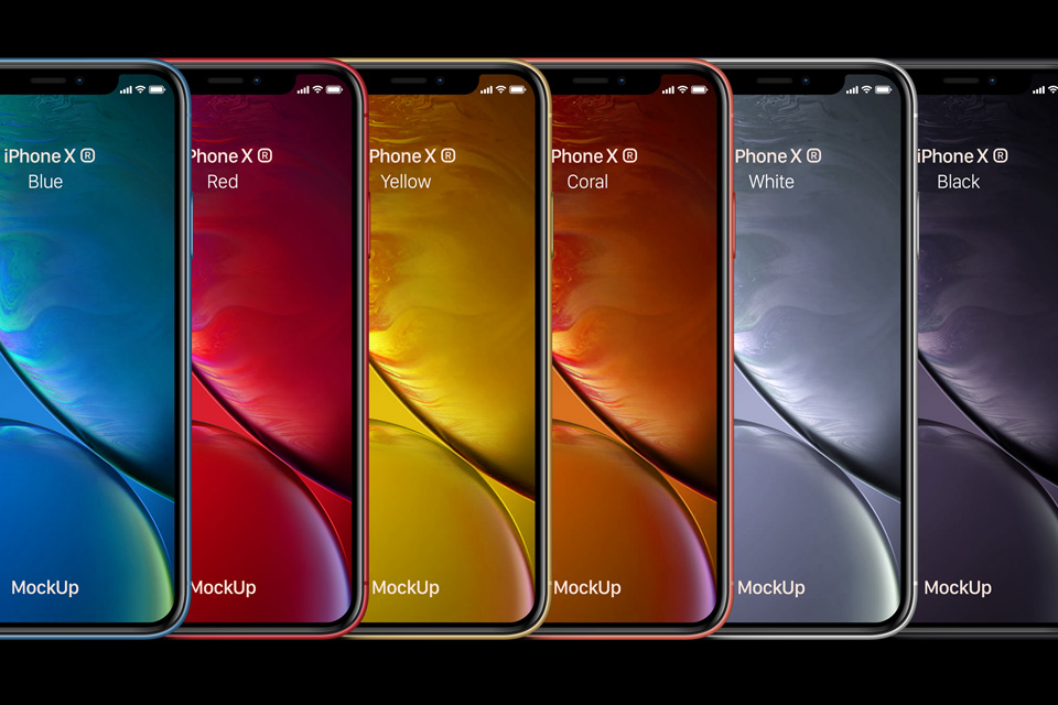 iphone XR max toate culorile dimensiuni psd grafică machetă gratuită
