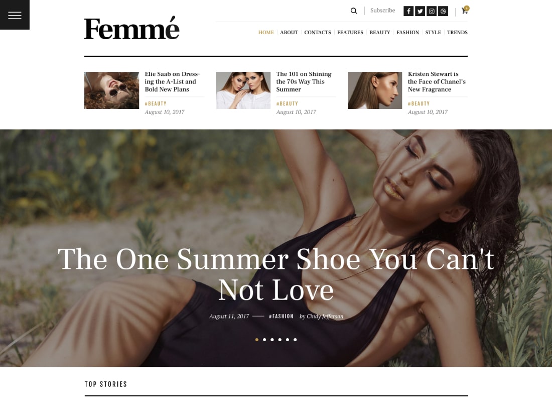 Femme | O revistă online și o temă WordPress pentru blogul de modă