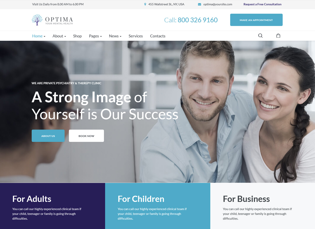 Optima | Tema WordPress pentru psiholog și centru de psihologie
