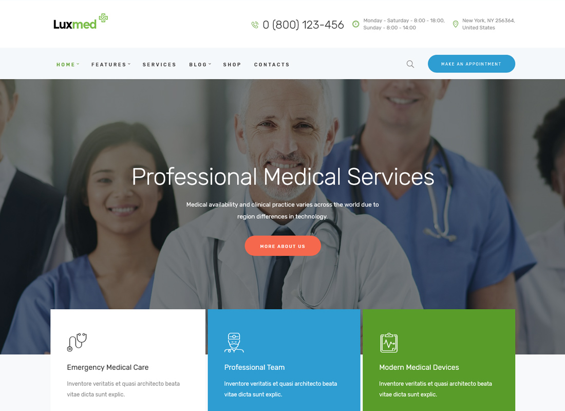 LuxMed | Tema WordPress pentru medicină și sănătate