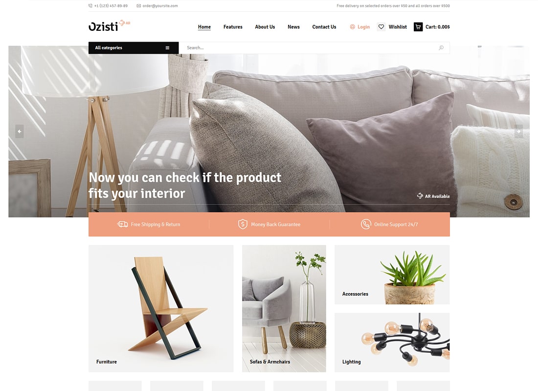 Ozisti | O temă WordPress de lux, concepută pentru magazinul de realitate augmentată WooCommerce cu mai multe concepte