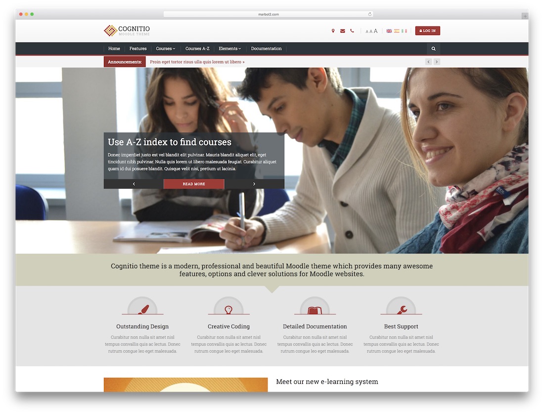 modelo de bootstrap cognitio moodle