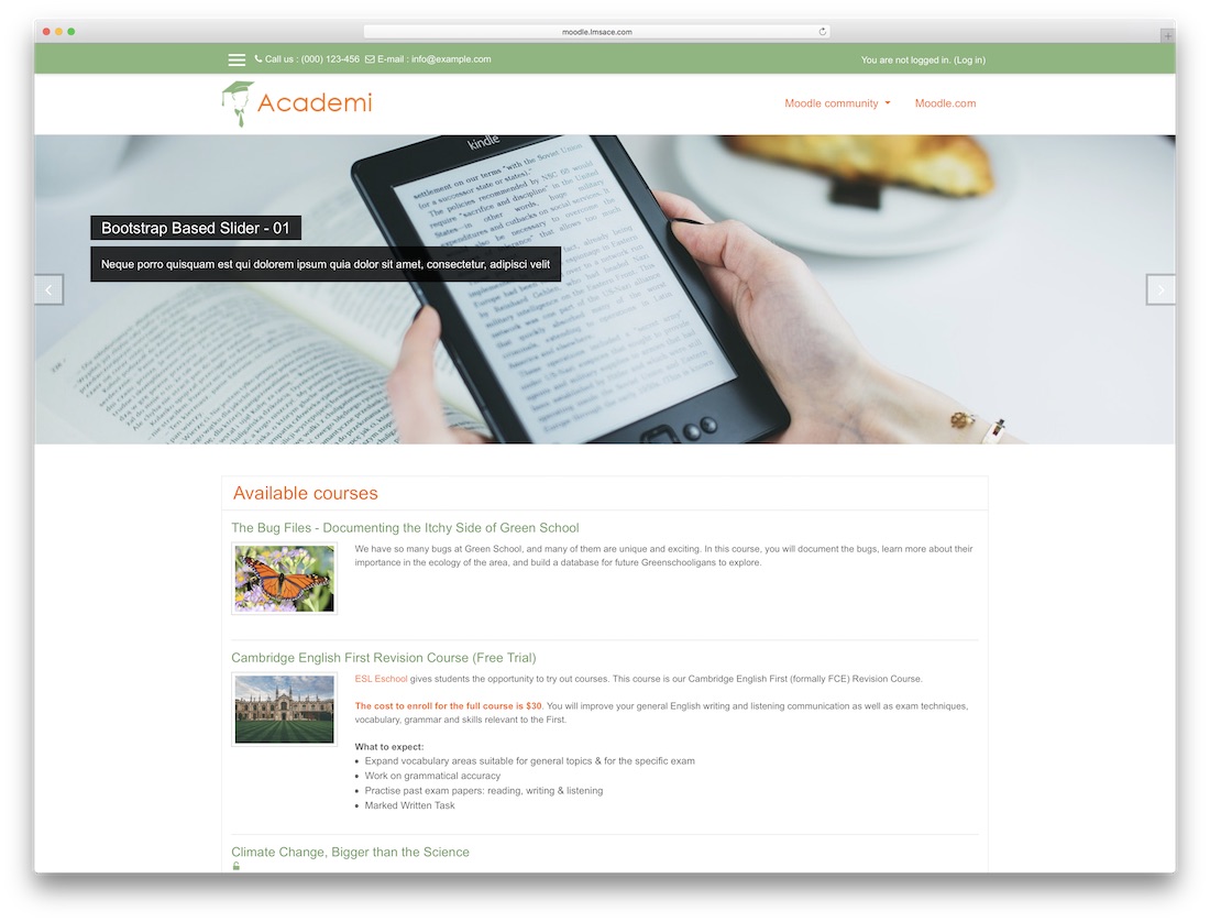 modelo de bootstrap academi moodle