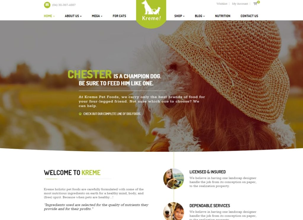 Kreme | Tema WordPress pentru animale de companie și magazin