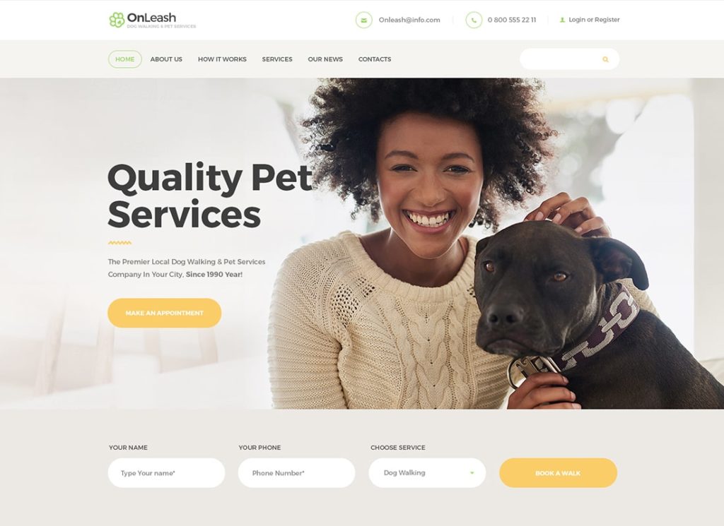 OnLeash | Tema WordPress pentru Dog Walking & Pet Services
