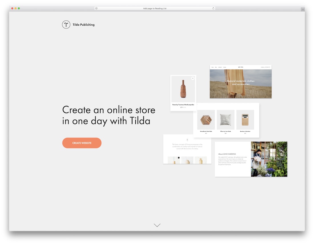 constructor de site-uri web de îmbrăcăminte tilda