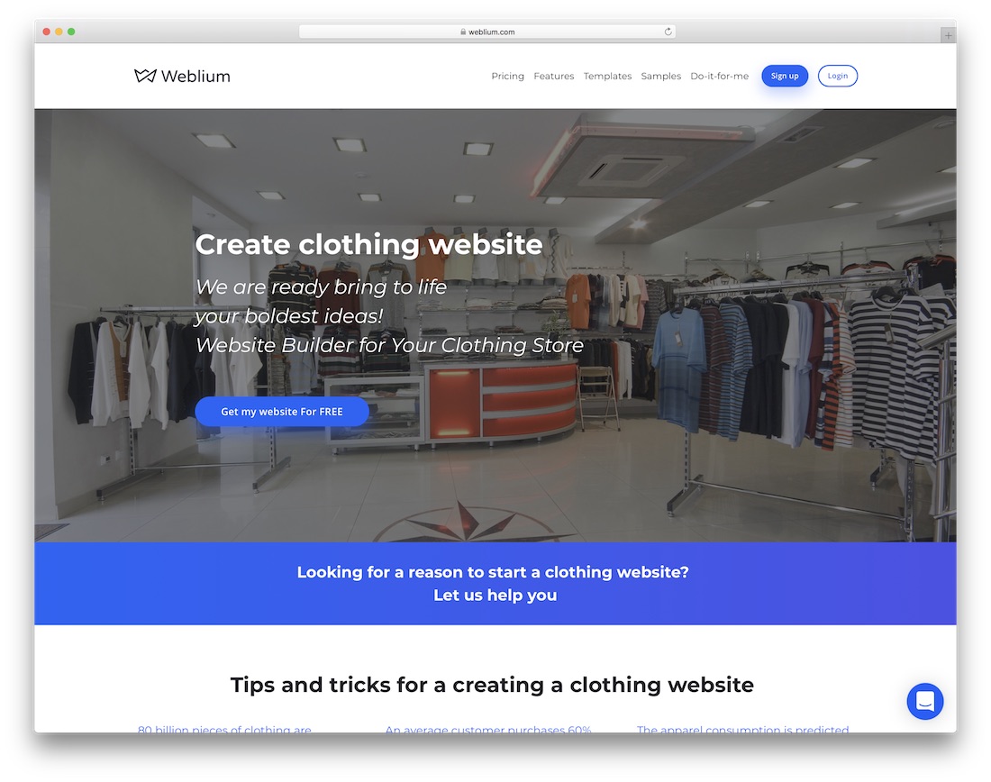 constructor de site-uri web de îmbrăcăminte weblium
