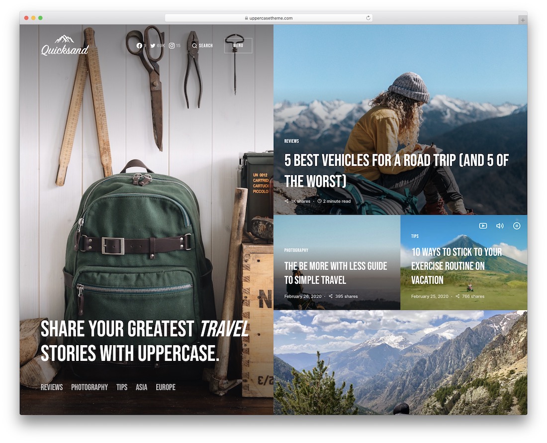 thème de magazine de voyage en majuscule