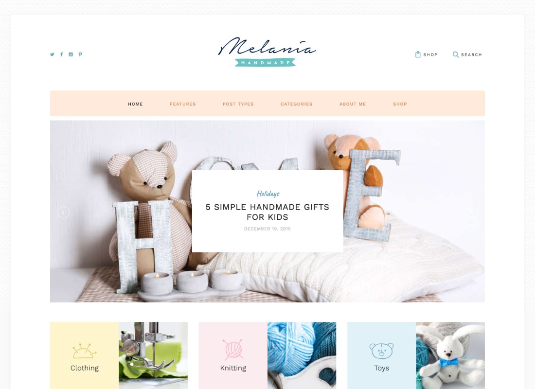 Melania | Blog fatto a mano e negozio di artigianato Aristic WordPress Theme
