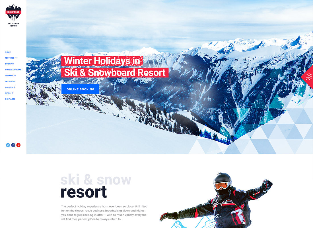 Snow Club - Stațiune de schi și cursuri de snowboard Tema WordPress