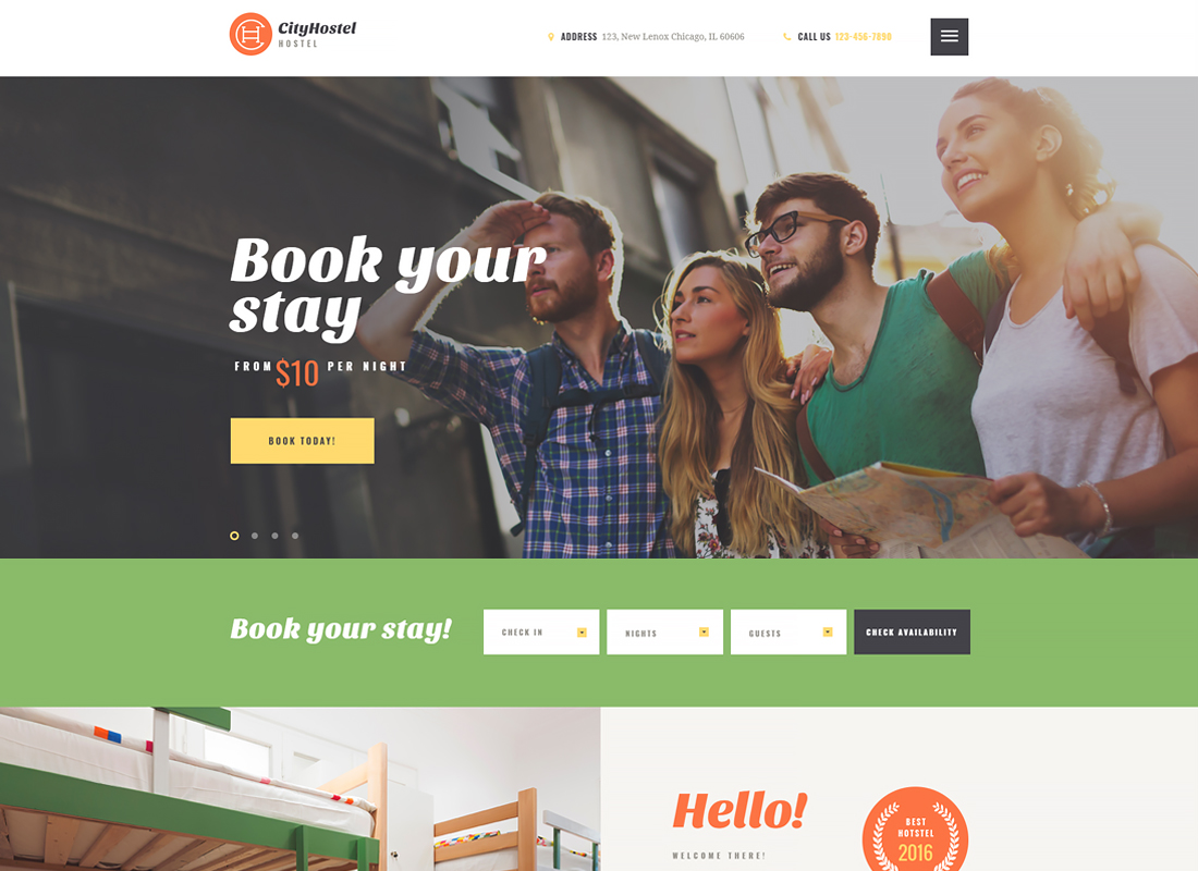 City Hostel - O temă WordPress pentru rezervări de călătorii și hoteluri