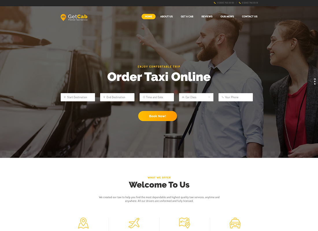GetCab - Tema WordPress pentru serviciul de taxi online