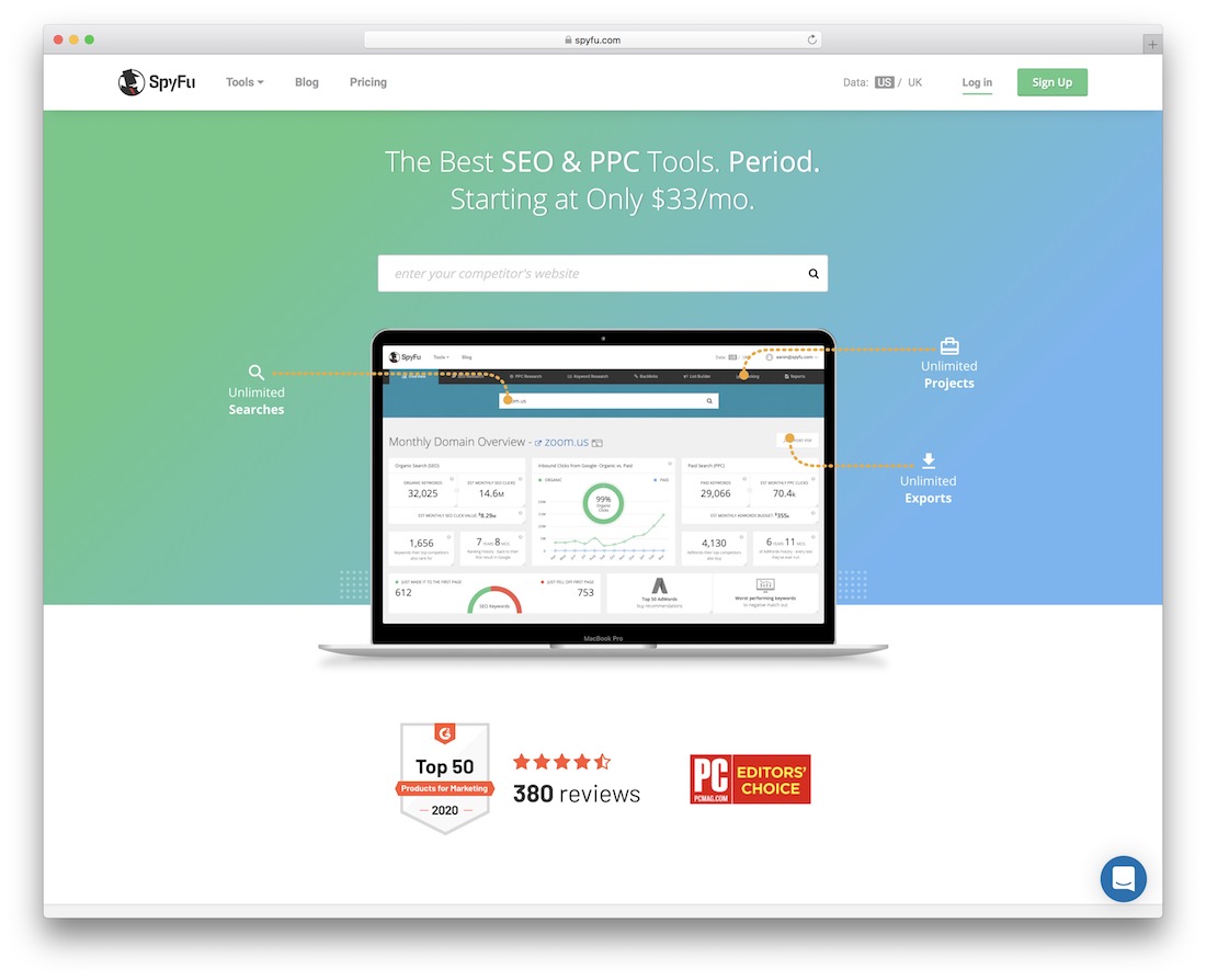 spyfu free seo ppc productivity tool