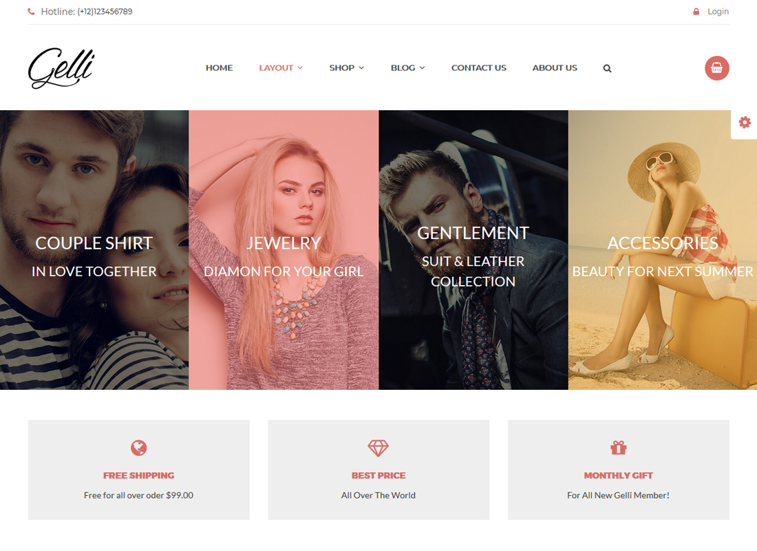 蓋利 |珠寶/香水/配飾/手工商店的 WooCommerce 主題