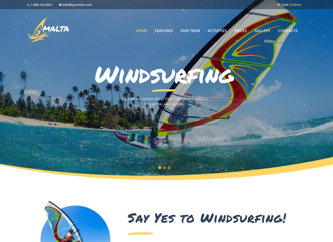 馬耳他 |風帆衝浪、風箏衝浪和喚醒衝浪中心 WordPress 主題