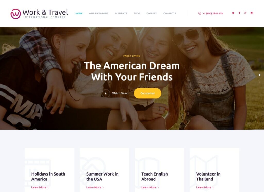 工作和旅行 |工作和旅行公司和青年計劃 WordPress 主題