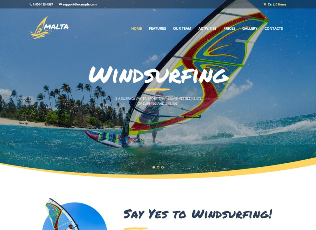 马耳他 |风帆冲浪、风筝冲浪和唤醒冲浪中心 WordPress 主题