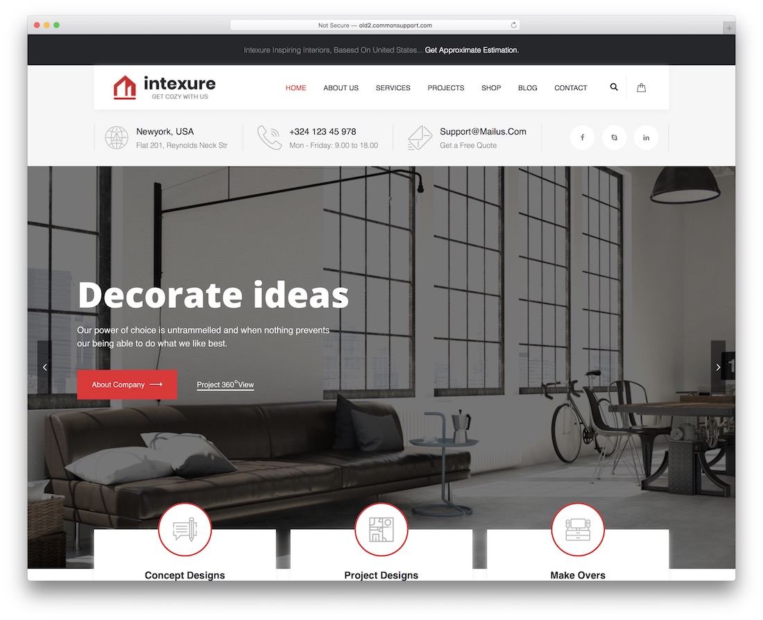 șablon site web de design interior intexure