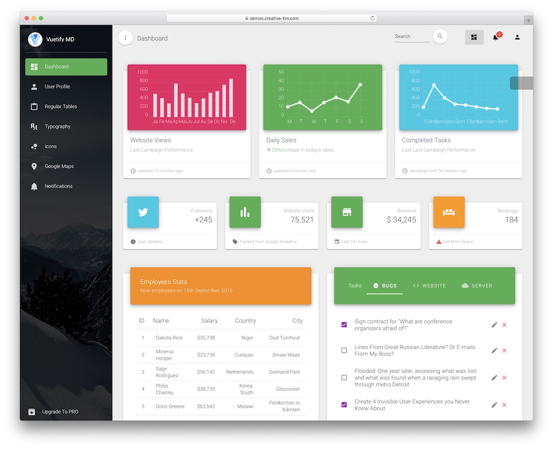 vuetify material dashboard gratis