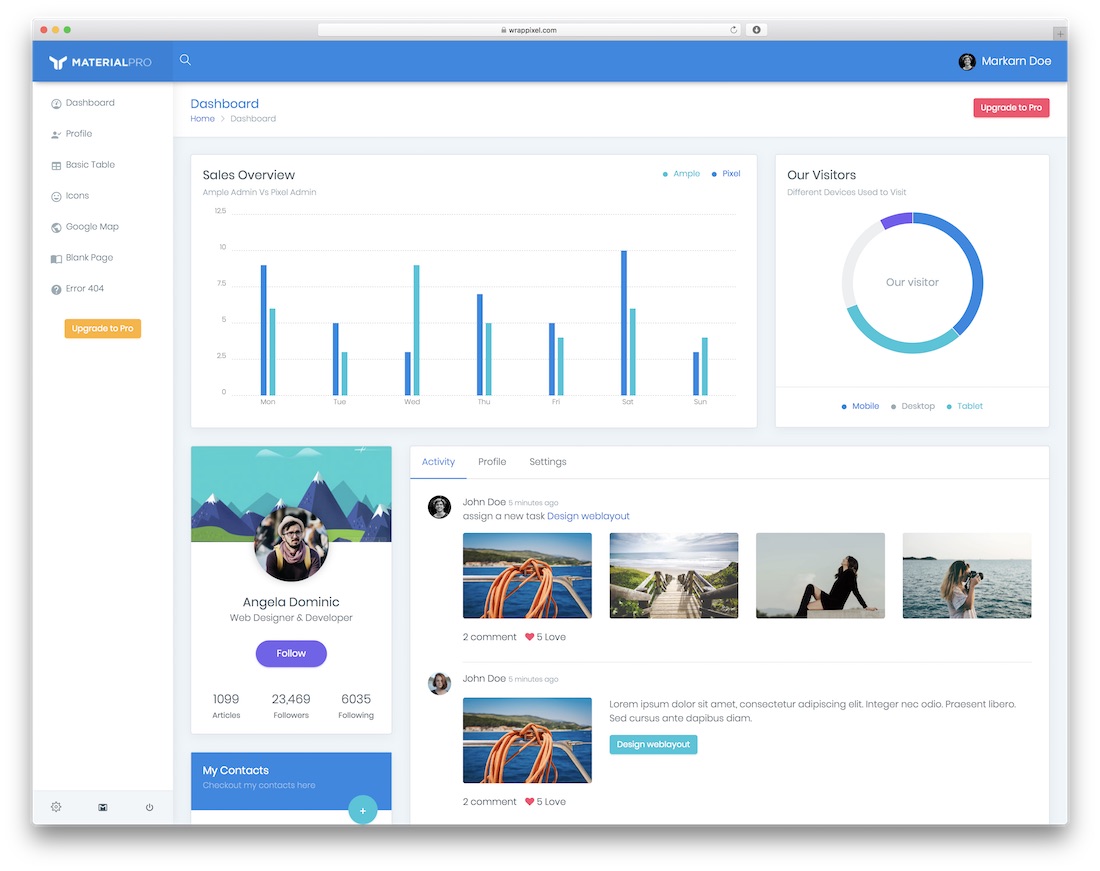 materialpro lite 무료 대시보드 템플릿