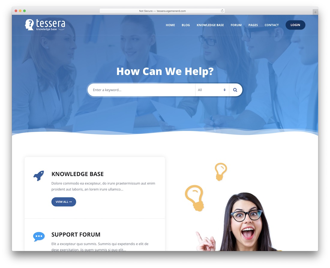 тема технической поддержки tessera wordpress