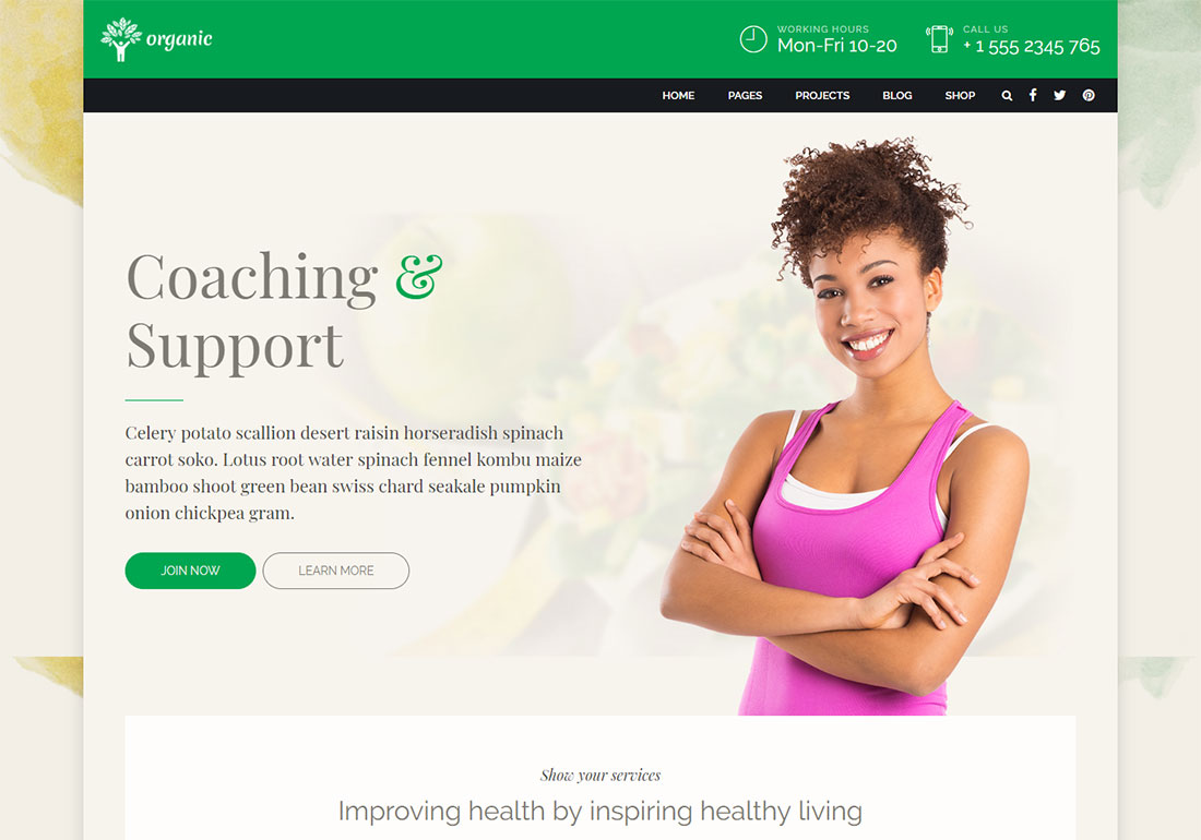 Organic Food - тема WordPress для тренеров по питанию