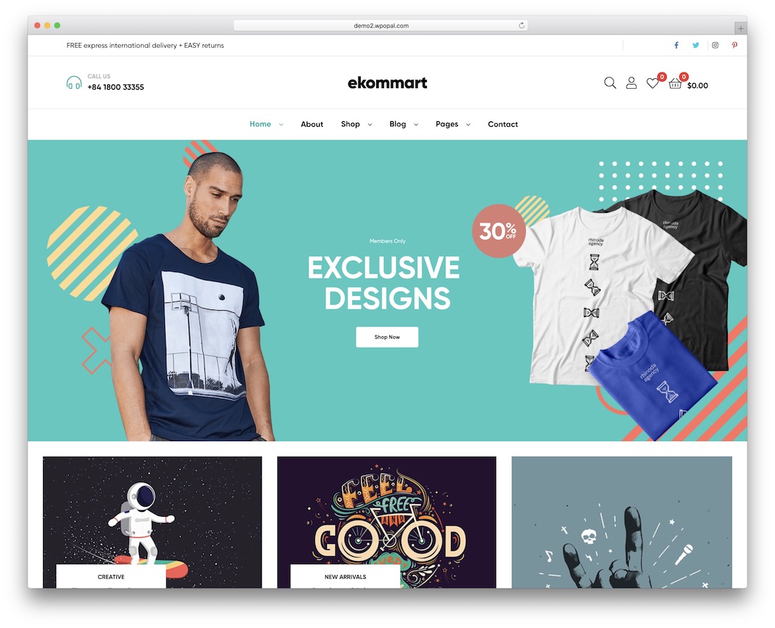 ekommart T 恤店 wordpress 主题
