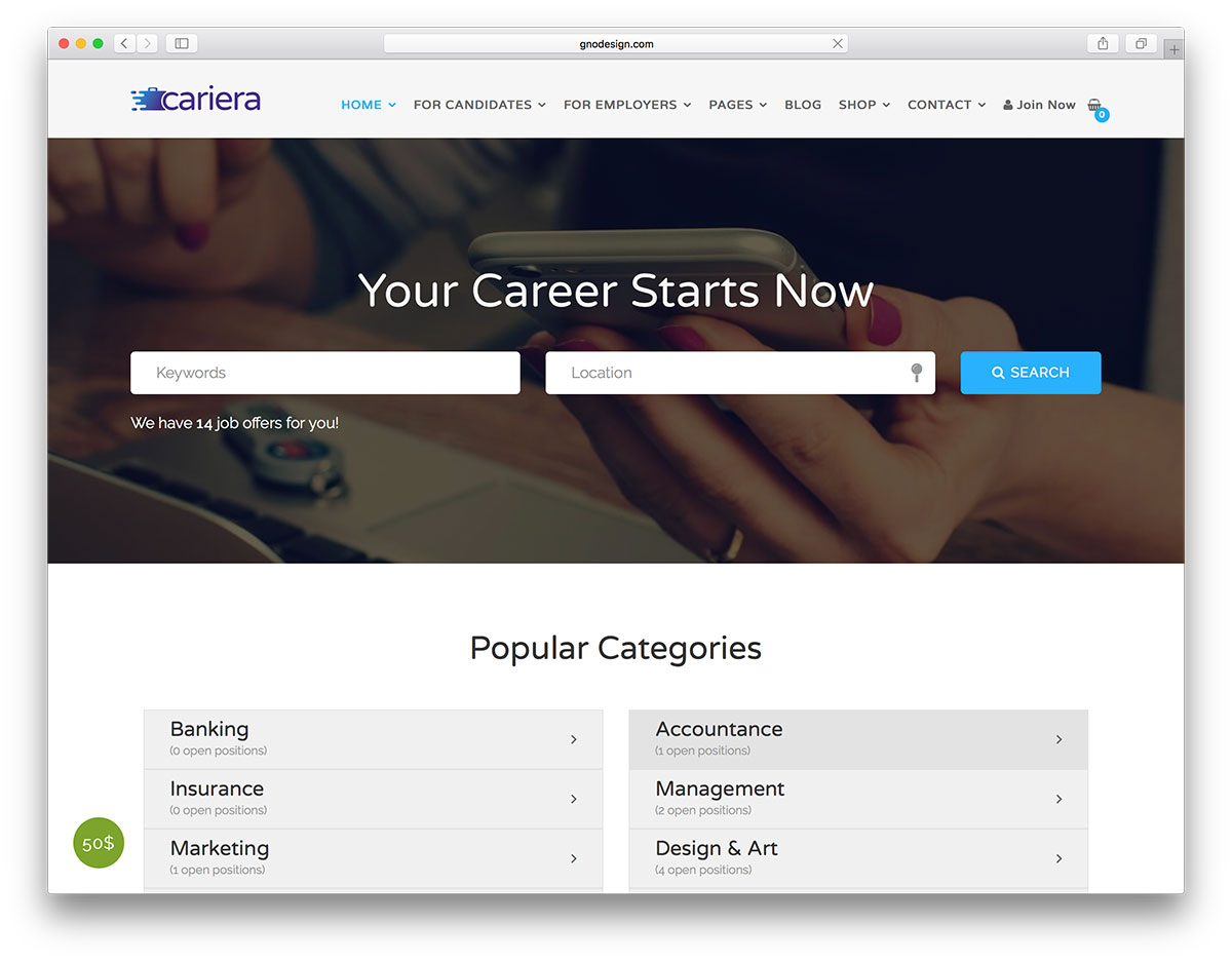 Cariera - система поиска работы на WordPress