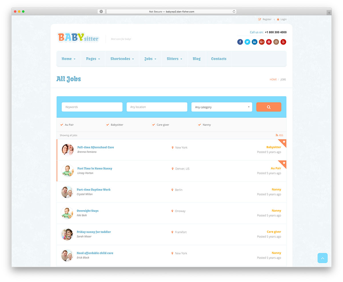 тема доски объявлений WordPress для няни