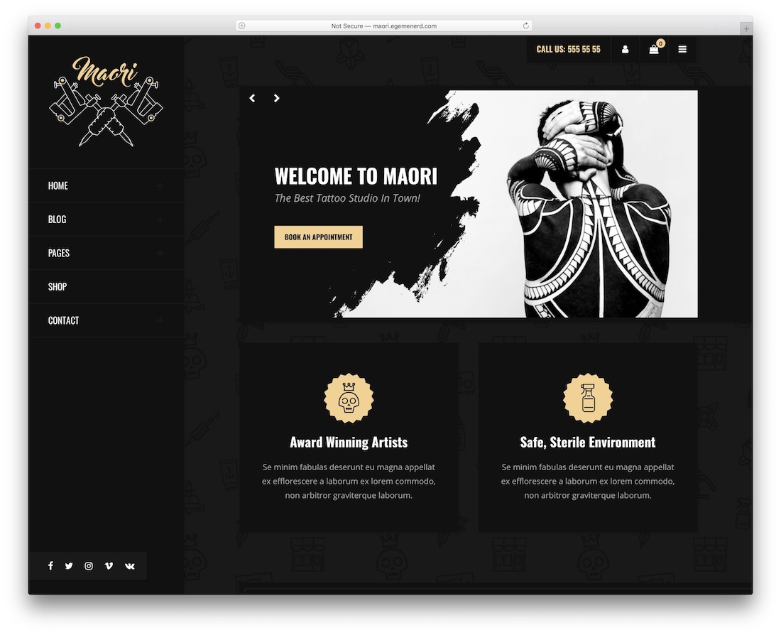 tema maori salonului de tatuaje wordpress