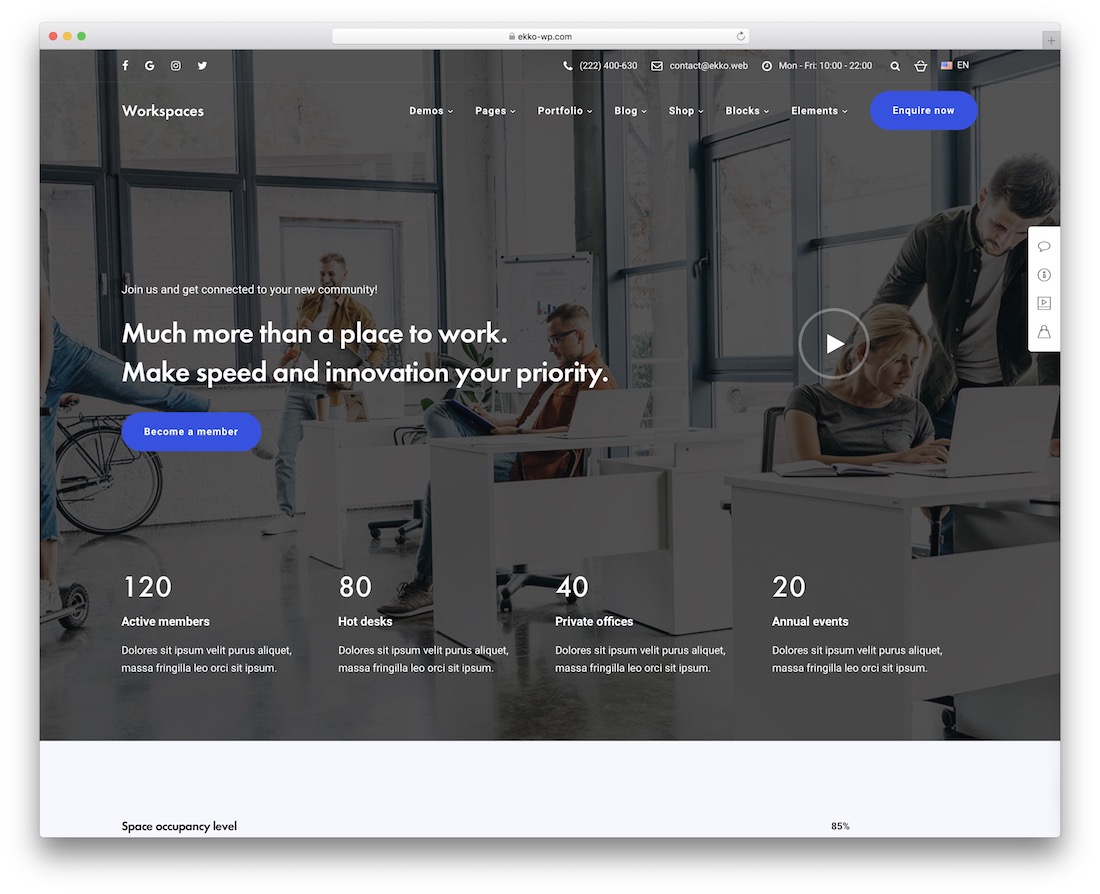 Ekko Coworking WordPress Theme