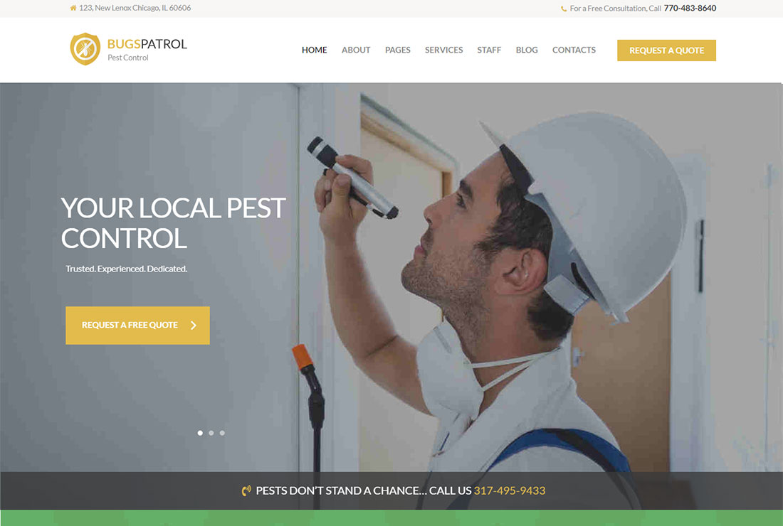 Tema de WordPress para el control de plagas de Bugspatrol