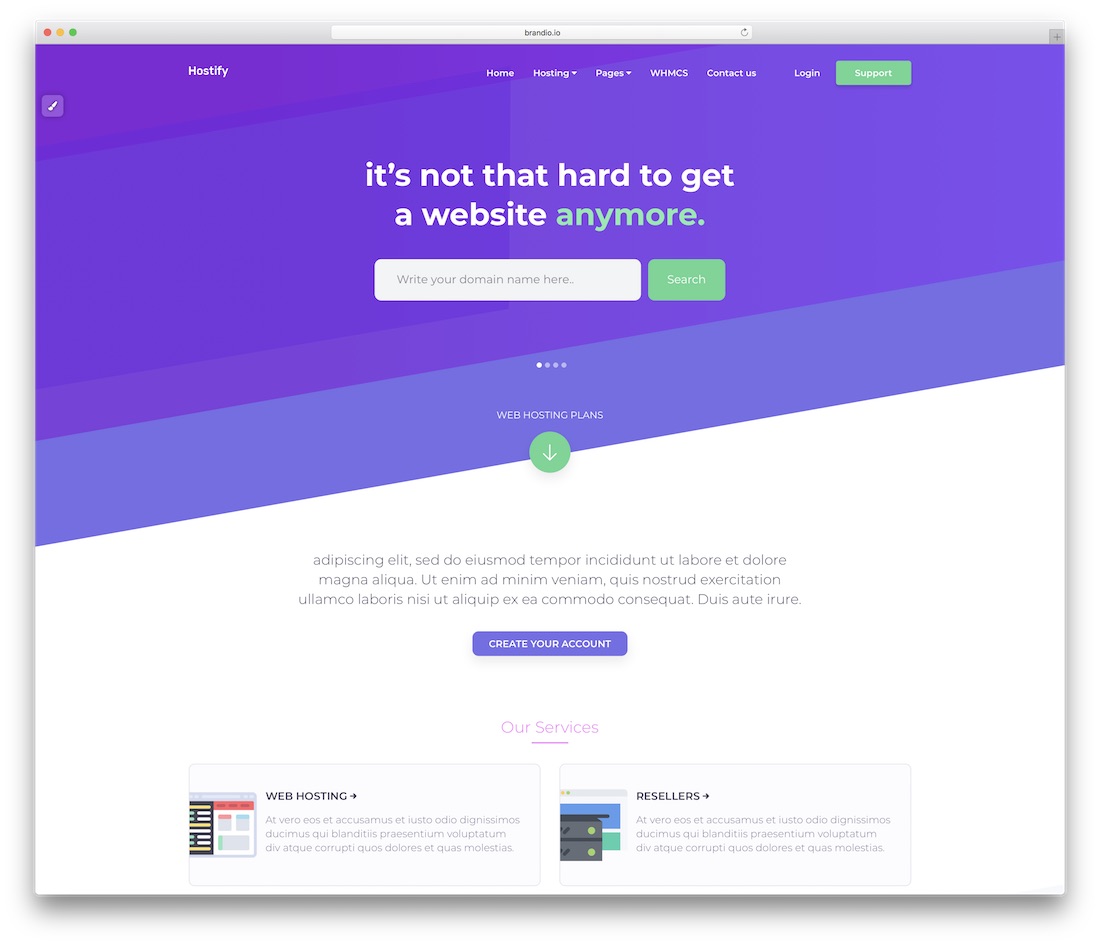 modèle de site Web hostify