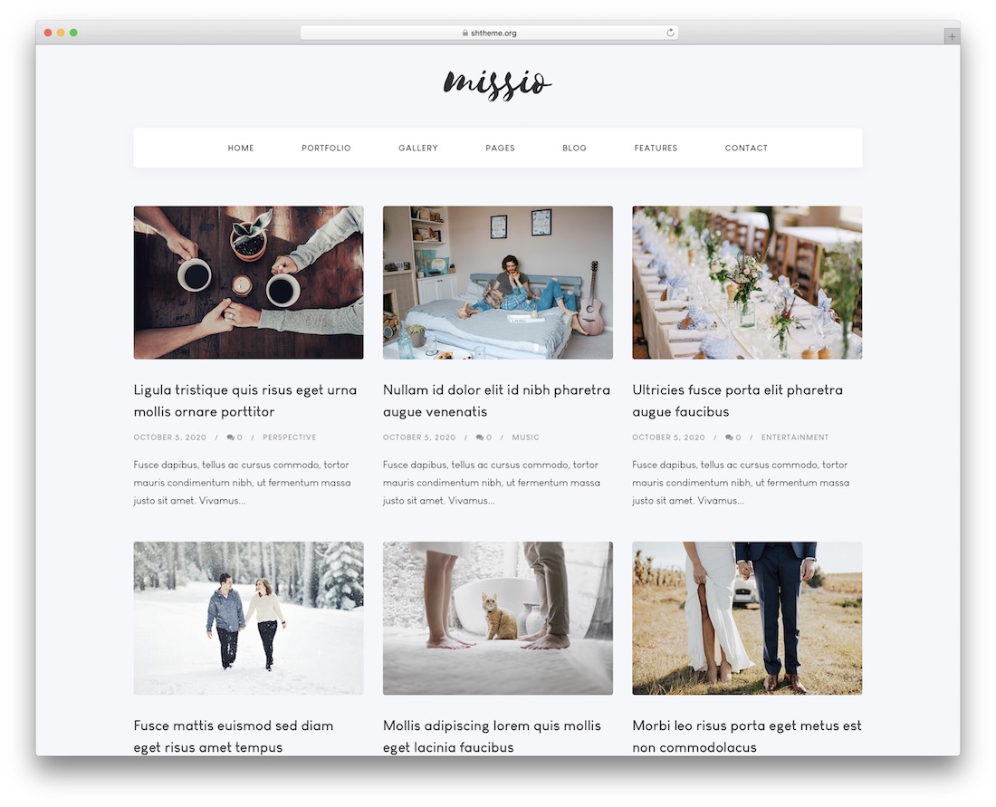 tema de blog de fotografía de wordpress de missio