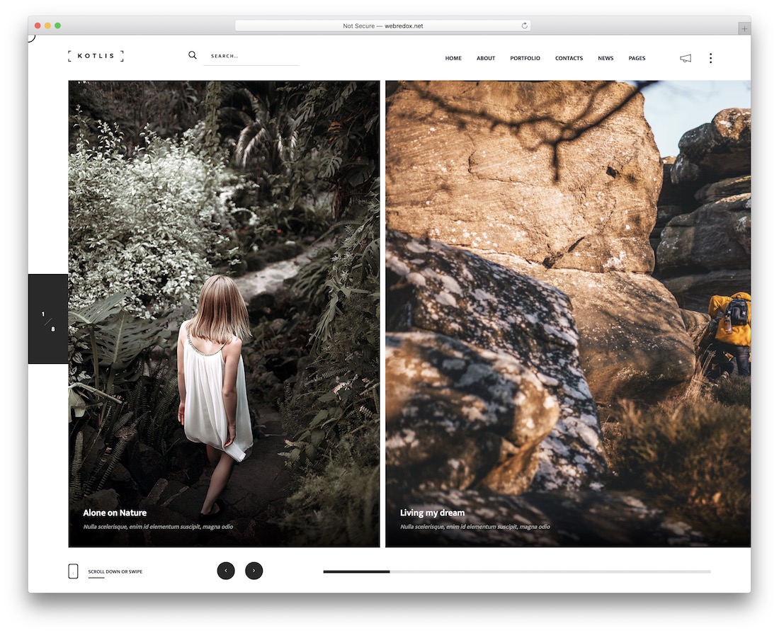 tema de blog de fotografía de wordpress kotlis