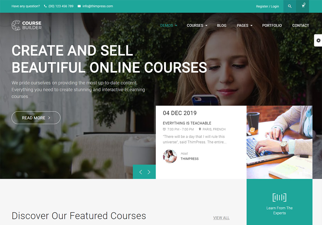 منشئ الدورة التدريبية LMS على الإنترنت موضوع WordPress
