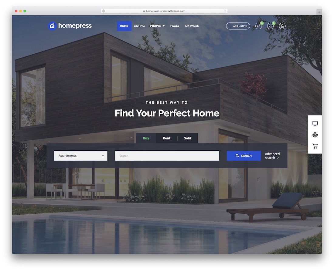 templat situs web real estat homepress