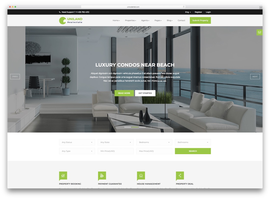 templat situs web real estat uniland