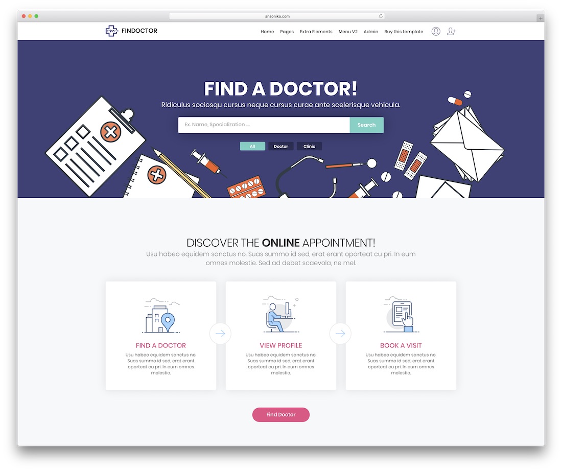 modello di sito web pulito findoctor