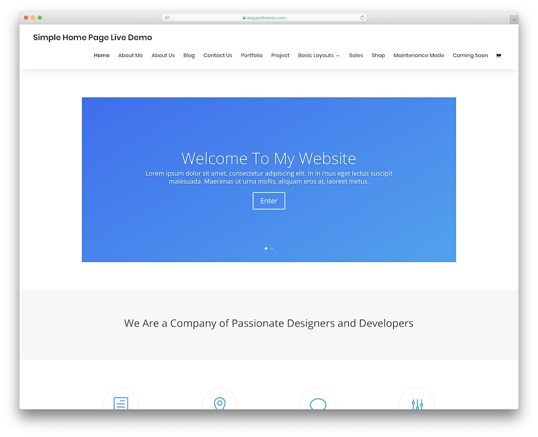 modello di sito web pulito divi
