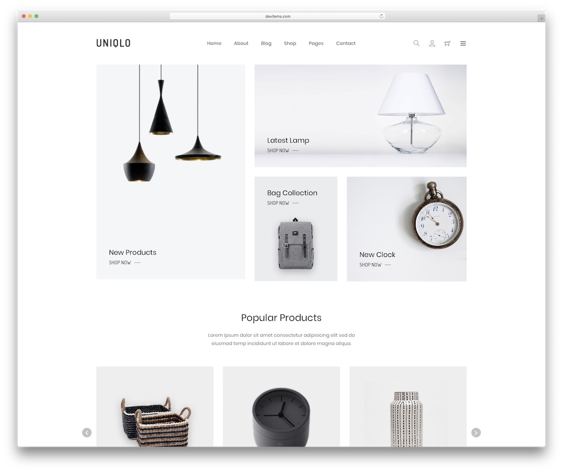 modello di sito web pulito uniqlo