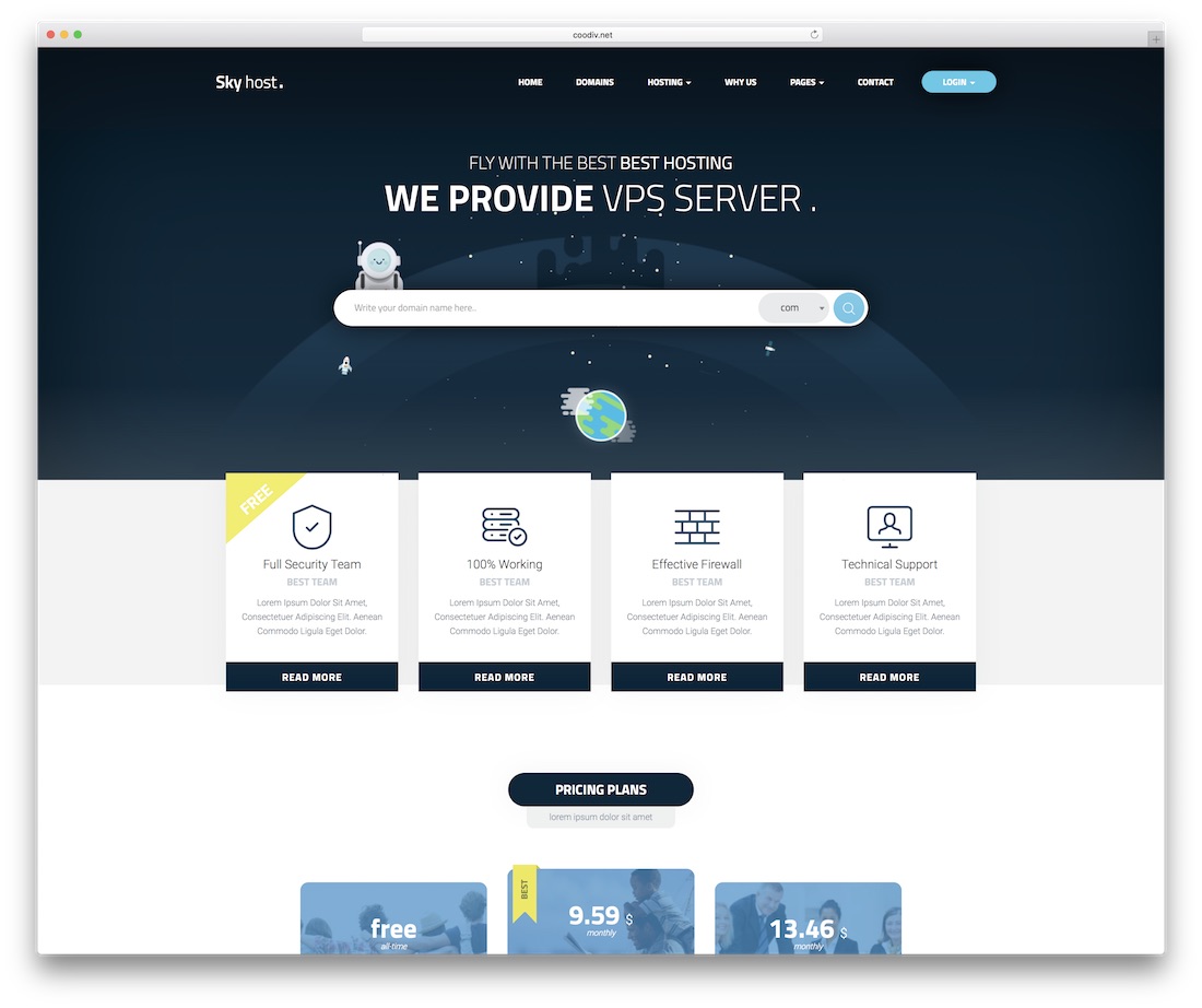 modello di sito web pulito skyhost